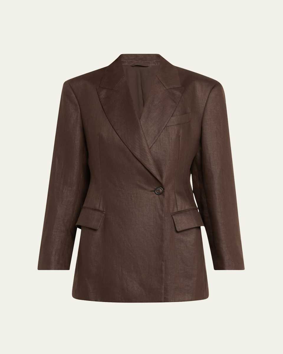 Glossy Linen Diagonal Button Front Blazer